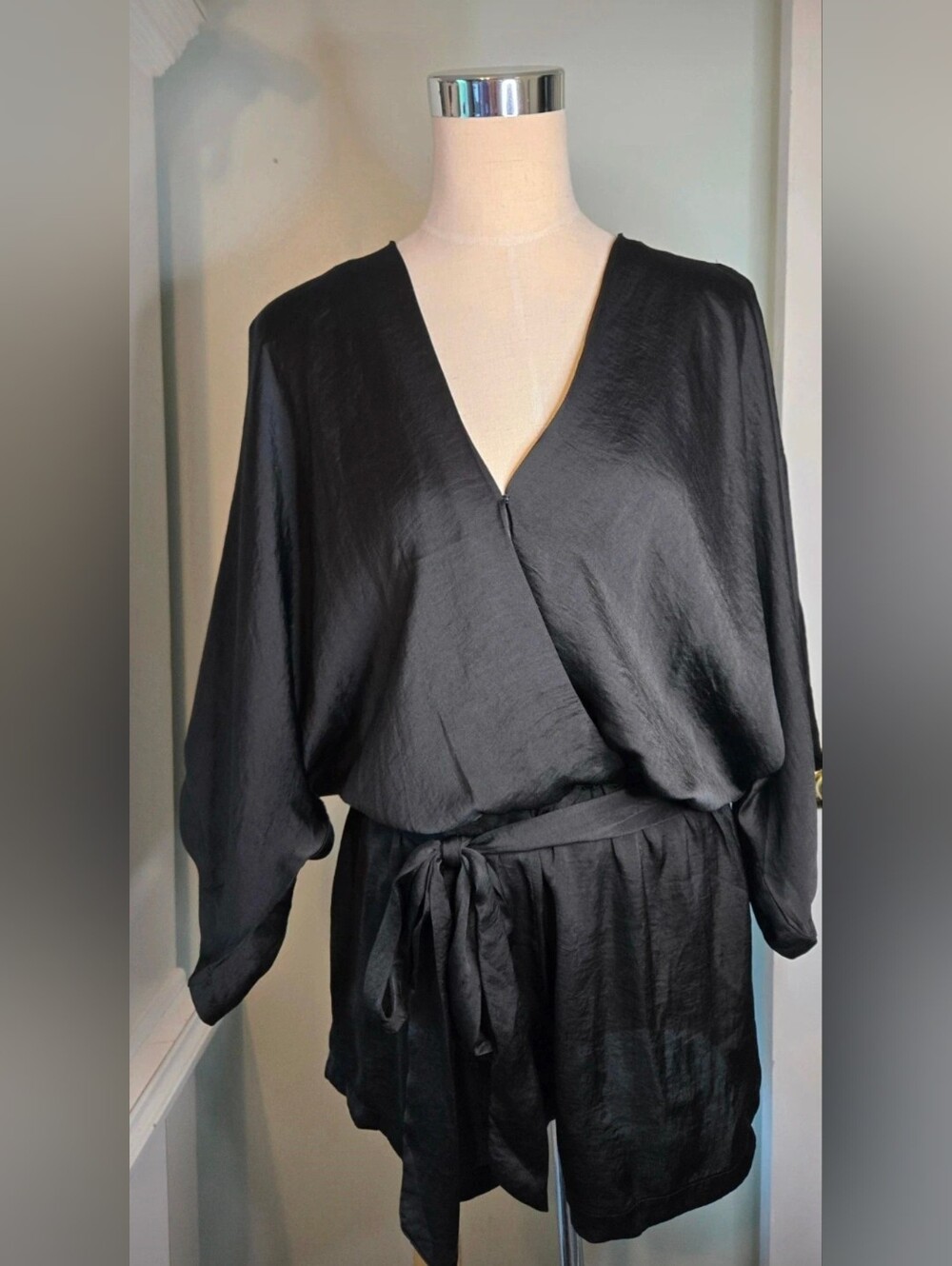Women’s Black Satin Wrap Romper